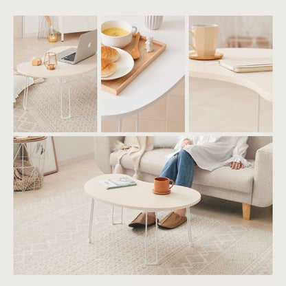 【roomnhome×リコメン堂】 テーブル 折りたたみ ビーンズテーブル 折れ脚 軽い 70cm幅 楕円 韓国インテリア コンパクト インテリア カワイイ シンプル 折り畳み スチール脚 センターテーブル(代引不可)