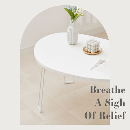 【roomnhome×リコメン堂】 テーブル 折りたたみ ビーンズテーブル 折れ脚 軽い 70cm幅 楕円 韓国インテリア コンパクト インテリア カワイイ シンプル 折り畳み スチール脚 センターテーブル(代引不可)