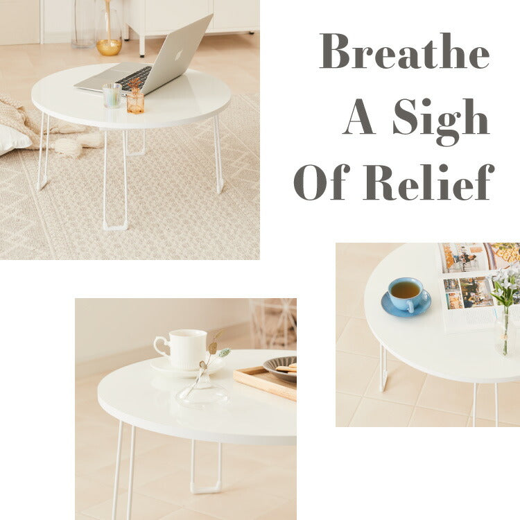 【roomnhome×リコメン堂】センターテーブル 丸型 白 60cm 折りたたみ おしゃれ 韓国インテリア 耐荷重 約20kg ローテーブル【限定商品】かわいい シンプル インテリア モダン 北欧 一人暮らし(代引不可)