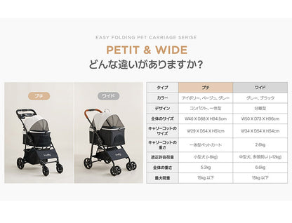 roomnhome EASY ペットカート フォールディング プチ 折りたたみ ペットキャリー 多頭 犬カート 小型犬 中型犬 ペット用 カート おでかけ 散歩 犬 いぬ イヌ ドッグ 猫 ねこ ネコ キャット(代引不可)