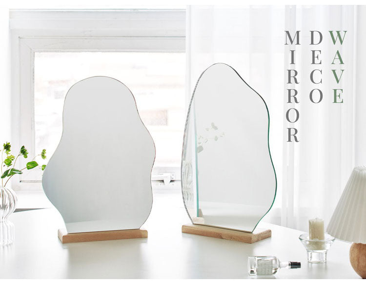 Roomnhome ウェーブデコミラー Mサイズ 鏡 ミラー 卓上ミラー 姿見 ウェーブミラー 変形ミラー ビーンズミラー メイクスペース ニュアンスミラー ドレッサー ノンフレームミラー ポンド(代引不可)