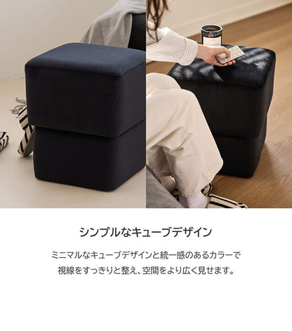 プフ ベルベット キューブスツール 四角 化粧台 椅子 ドレッサー 補助椅子 オットマン 北欧 韓国インテリア おしゃれ カフェ コンパクト 軽量 寝室 クリーム ピンク ブラック ROOM&HOME