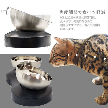 ペット用 ステンレス フードボウル 台座付き 0℃ 20度 角度調整可 エサ台 滑り止め付き 食事台 簡単手入れ 丸洗い