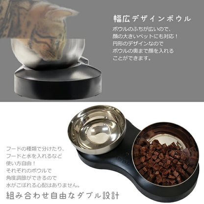 ペット用 ステンレス フードボウル 台座付き 0℃ 20度 角度調整可 エサ台 滑り止め付き 食事台 簡単手入れ 丸洗い