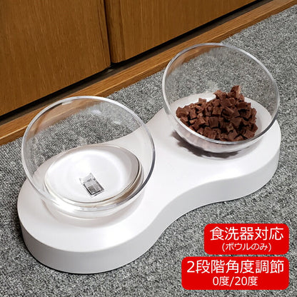 ペット用 クリア フードボウル 台座付き 0℃ 20度 角度調整可 透明 エサ台 滑り止め付き 食事台 簡単手入れ 丸洗い