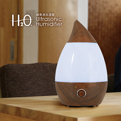 しずく型 超音波加湿器 木目調 1.6L LED付き 卓上 ミスト コンパクト アロマ対応 超音波 加湿器 冬 ディフューザー