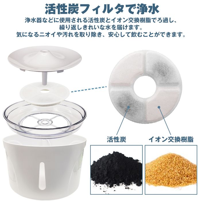 猫 水飲み器 ペット給水器 自動 ペット用 給水機 2.5L 自動給水器 犬猫兼用 循環式 給水機 ペット 水飲み器 活性炭フィルター 犬 ネコ