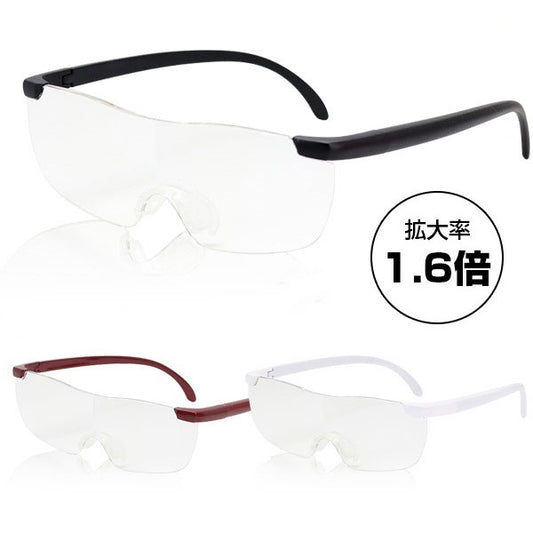 ルーペ メガネ 拡大ルーペ 拡大メガネ 拡大率約1.6倍 ブルーライトカット仕様 軽量設計 眼鏡 シンプル 男女兼用 老眼鏡 クリアレンズ