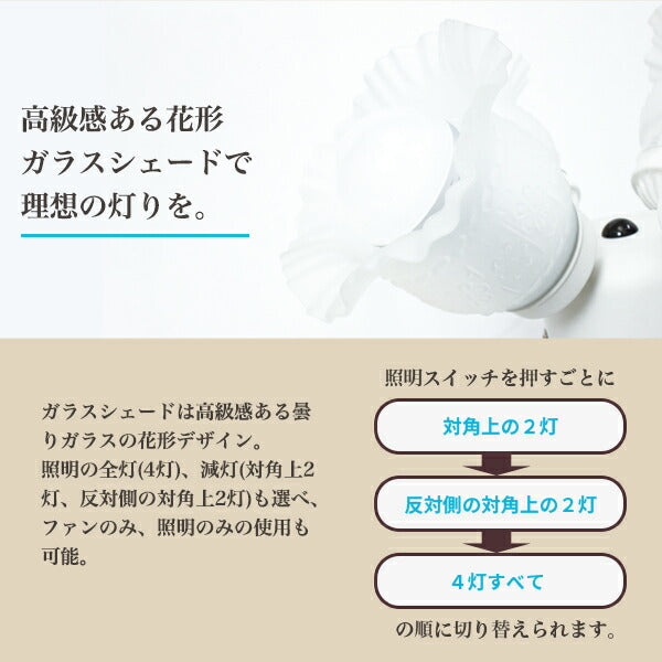 42インチ シーリングファン ライト ガラスシェード おしゃれ 4灯 工事不要 LED シーリングライト シーリングファン リモコン付き