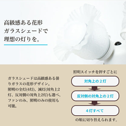 42インチ シーリングファン ライト ガラスシェード おしゃれ 4灯 工事不要 LED シーリングライト シーリングファン リモコン付き