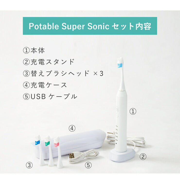 電動歯ブラシ 音波振動 充電式 替えブラシ付き 音波歯ブラシ 最大毎分48,000回 携帯 充電式ケース UV除菌 UVケース USB充電式 口臭対策 虫歯予防