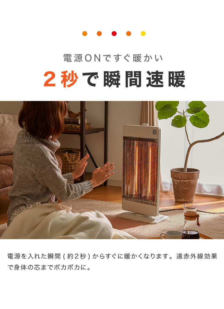 カーボンヒーター 2灯 省エネ 電気ヒーター 電気ストーブ 900W 450W 節電 ヒーター スリム 暖房 首振り 機能 転倒 OFF 切替 切り替え 温度 過昇防止 一人暮らし おしゃれ