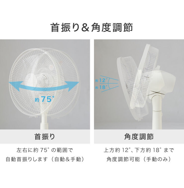 DCモーター リビングファン リモコン付き 30cm 5枚羽根 首振り 風量6段階 タイマー 静音 高さ調節 フラットガード 扇風機