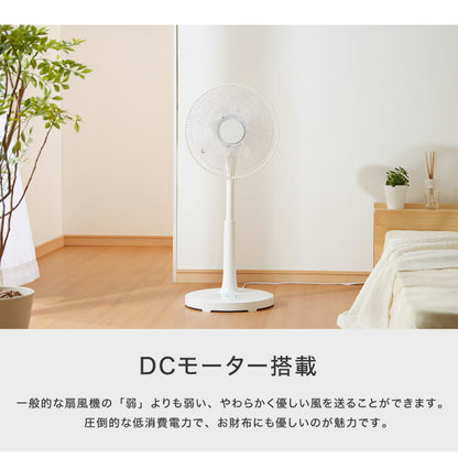 DCモーター リビングファン リモコン付き 30cm 5枚羽根 首振り 風量6段階 タイマー 静音 高さ調節 フラットガード 扇風機