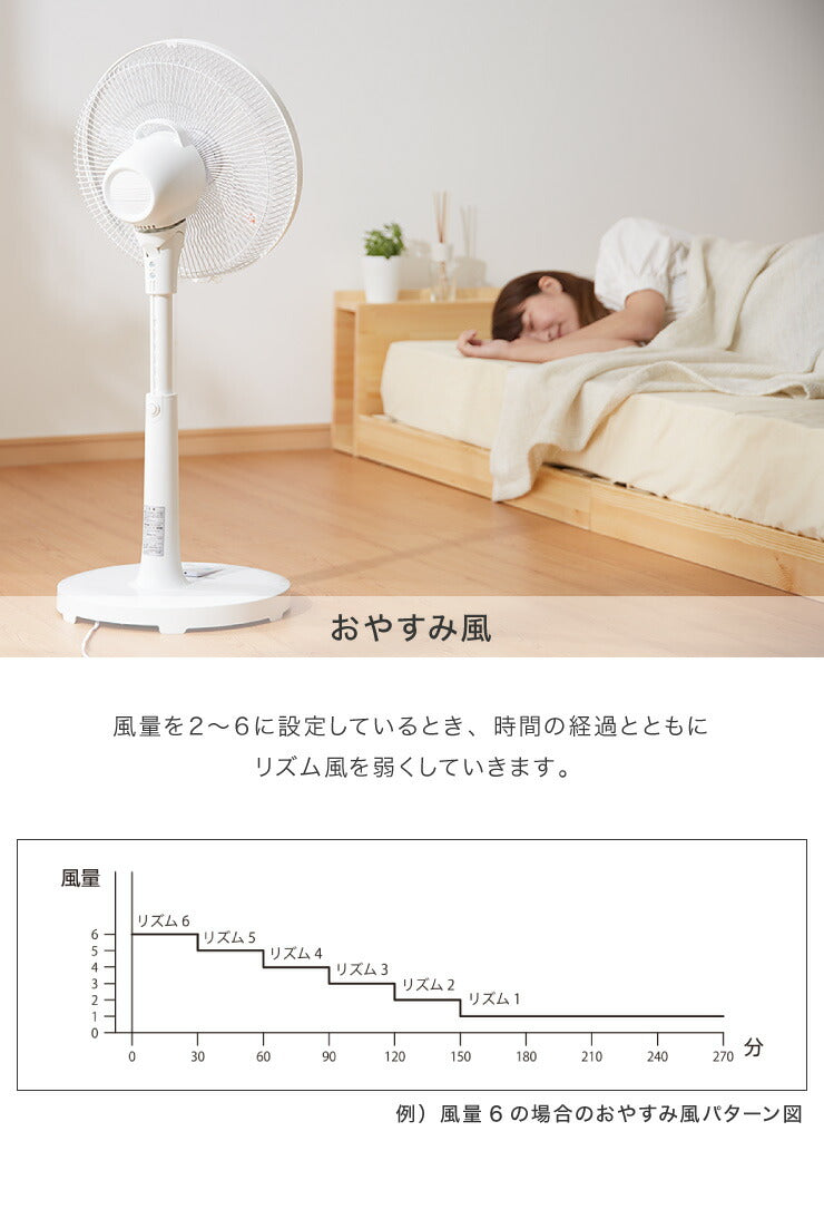 DCモーター リビングファン リモコン付き 30cm 5枚羽根 首振り 風量6段階 タイマー 静音 高さ調節 フラットガード 扇風機