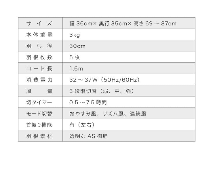 リビングファン リモコン付き 30cm 5枚羽根 首振り 風量3段階 タイマー 静音 高さ調節 フラットガード 扇風機