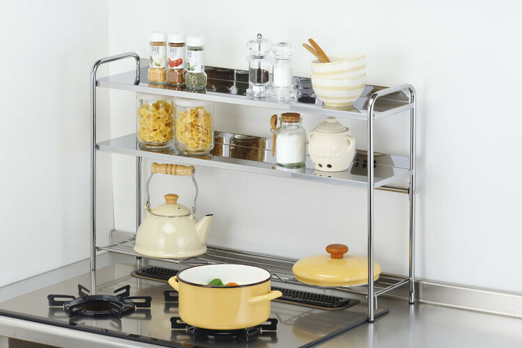 日本製 燕三条 コンロ奥ラック 3段 ステンレス棚 キッチンラック キッチン収納 ステンレスラック 調味料ラック スパイスラック AK-108 ステンレス(代引不可)