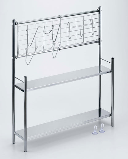 日本製 燕三条 コンロサイドラック 鍋蓋スタンド ネットパネル付き W56 コンロ横 すき間収納 隙間収納 棚付き 調味料ラック キッチンラック コンロラック スリム(代引不可)