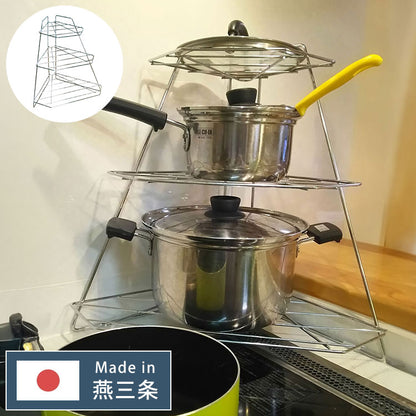 日本製 燕三条 コンロコーナーラック 3段 完成品 鍋フライパン収納 頑丈 キッチンラック 省スペース コンロラック キッチン収納 AK-126 スチール(代引不可)