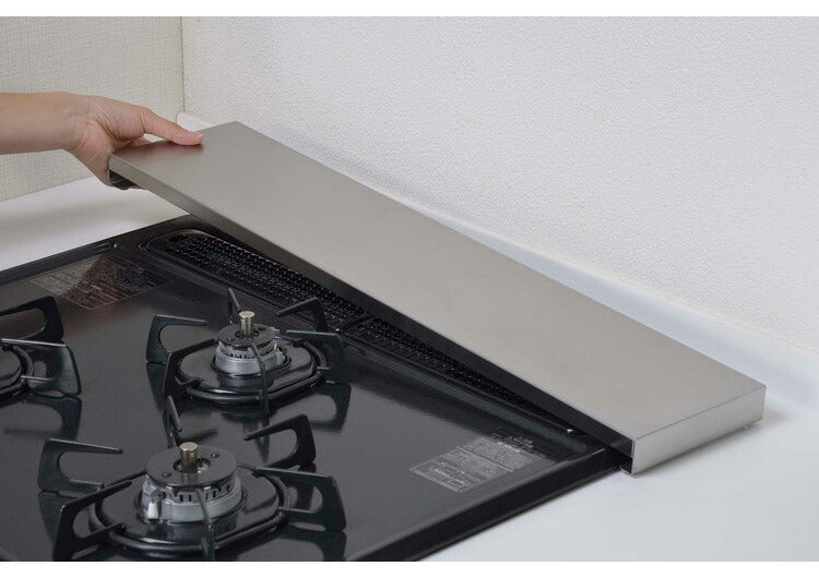 日本製 燕三条 頑丈フラット排気口カバー 耐荷重20kg 幅60cm用 ステンレス製 排気口 カバー コンロ奥ラック レンジガード コンロラック 油はねガード ロータイプ スリム フラット スマート キッチン(代引不可)