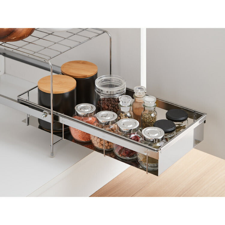 日本製 燕三条 シンク下 引出しラック 幅25 選べる2サイズ シンク下スムーズ引出ラック ステンレス製 シンク下収納バスケット ステンレス製 シンク下収納 スライド ラック 引出し おしゃれ(代引不可)