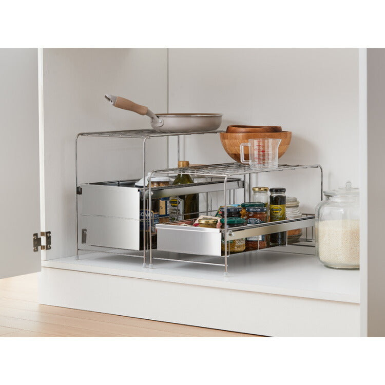 日本製 燕三条 シンク下 引出しラック 幅25 選べる2サイズ シンク下スムーズ引出ラック ステンレス製 シンク下収納バスケット ステンレス製 シンク下収納 スライド ラック 引出し おしゃれ(代引不可)