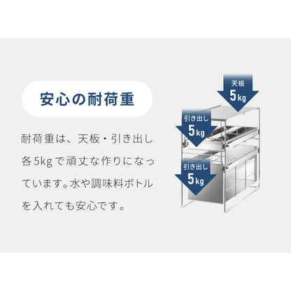 日本製 燕三条 シンク下 スムーズ引き出しラック 2段 幅20cm 頑丈 シンク下収納バスケット ステンレス製 シンク下収納 スライド ラック キッチン収納 引出し 隙間収納 すき間収納 おしゃれ(代引不可)