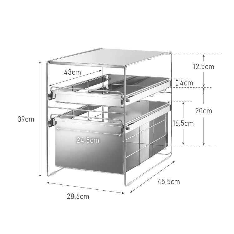 日本製 燕三条 シンク下 スムーズ引き出しラック 2段 幅28.6cm 頑丈 シンク下収納バスケット ステンレス製 シンク下収納 スライド ラック キッチン収納 引出し 隙間収納 すき間収納 おしゃれ(代引不可)