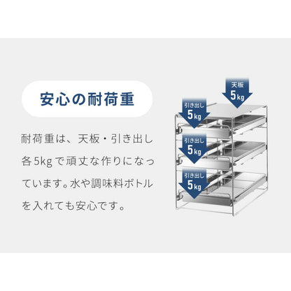 日本製 燕三条 シンク下 スムーズ引き出しラック 3段 幅25cm 頑丈 シンク下収納バスケット ステンレス製 シンク下収納 スライド ラック キッチン収納 引出し 隙間収納 すき間収納 おしゃれ(代引不可)