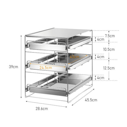 日本製 燕三条 シンク下 スムーズ引き出しラック 3段 幅28.6cm 頑丈 シンク下収納バスケット ステンレス製 シンク下収納 スライド ラック キッチン収納 引出し 隙間収納 すき間収納 おしゃれ(代引不可)