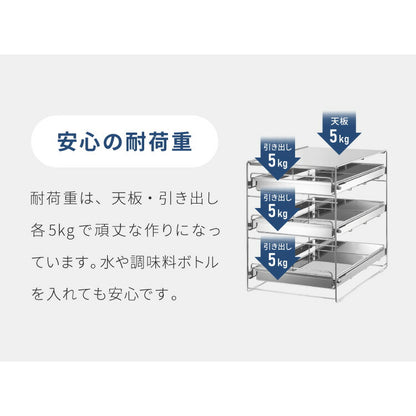 日本製 燕三条 シンク下 スムーズ引き出しラック 3段 幅28.6cm 頑丈 シンク下収納バスケット ステンレス製 シンク下収納 スライド ラック キッチン収納 引出し 隙間収納 すき間収納 おしゃれ(代引不可)