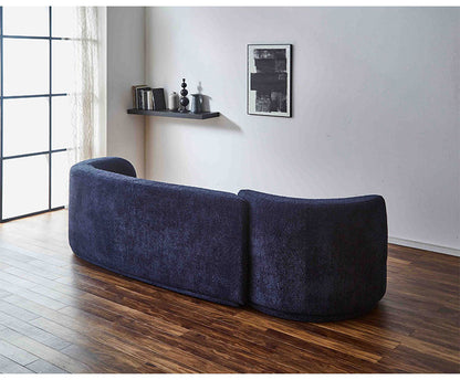 ソファ 3人掛け 幅265cm カウチソファ ブークレ生地 おしゃれ リビング ローソファ リラックスチェア ブルー チェア ウェーブ カーブ(代引不可)