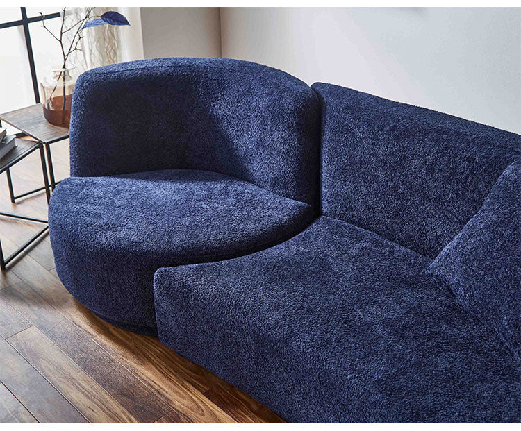 ソファ 3人掛け 幅265cm カウチソファ ブークレ生地 おしゃれ リビング ローソファ リラックスチェア ブルー チェア ウェーブ カーブ(代引不可)