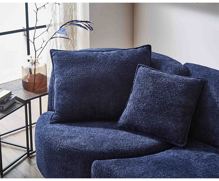 ソファ 3人掛け 幅265cm カウチソファ ブークレ生地 おしゃれ リビング ローソファ リラックスチェア ブルー チェア ウェーブ カーブ(代引不可)