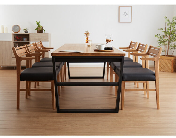 ダイニングテーブルセット ダイニング7点セット 6人掛け 200×85 ダイニングセット 無垢材 スクエア脚 肘付き ダイニング チェア 天板30mm厚(代引不可)