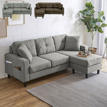 カウチソファ 幅188cm 3人掛け A4対応 サイドポケット付き おしゃれ 北欧 シンプル 肘あり 肘置き リビングソファー 新生活 収納 高級(代引不可)