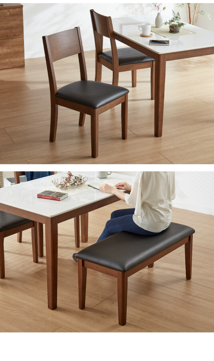 ダイニングセット 4人掛け ダイニング4点セット 幅120 ベンチ ダイニングテーブル 傷や汚れに強いハイグロスシート ダイニングチェア 座面PVC 鏡面 食卓テーブル 木製(代引不可)