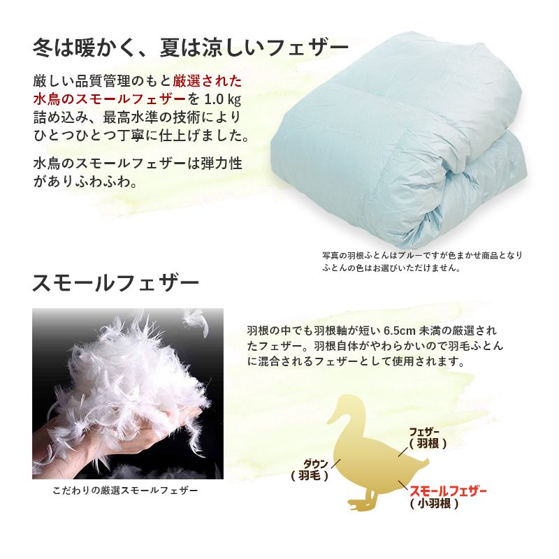 ホテルスタイル 軽い 羽根ふとん シングルロング 掛け布団カバー付 羽根 掛布団 肌布団 掛け布団 布団 羽毛布団 ふとん