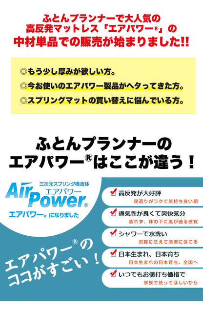 カバー無し中材のみ! 三次元網状繊維構造体 エアパワー 体圧分散 高反発 マットレス シングル 95×200×4cm 中材 日本製 寝返り 仰向け 横向き 腰痛 トッパー 材料?