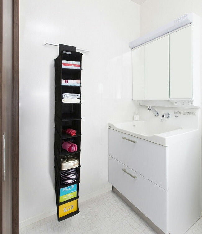 シューズラック スリム シューズ収納ホルダー 10足 ブラック 2個セット 薄型 不織布 吊り下げタイプ マジックテープ式 シンプル 玄関 洗面台 収納 ラック 玄関収納 洗面台収納 VS-SP003