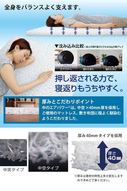 ちょっと小さめマットレス エアパワーSSS 80×180cm 二段ベッド用 マットレス 日本製 二段ベッド 高反発 洗える エアパワー トッパー 高反発 敷き布団 敷布団 丸洗い 軽い 小さめ 布団 二段ベッド用