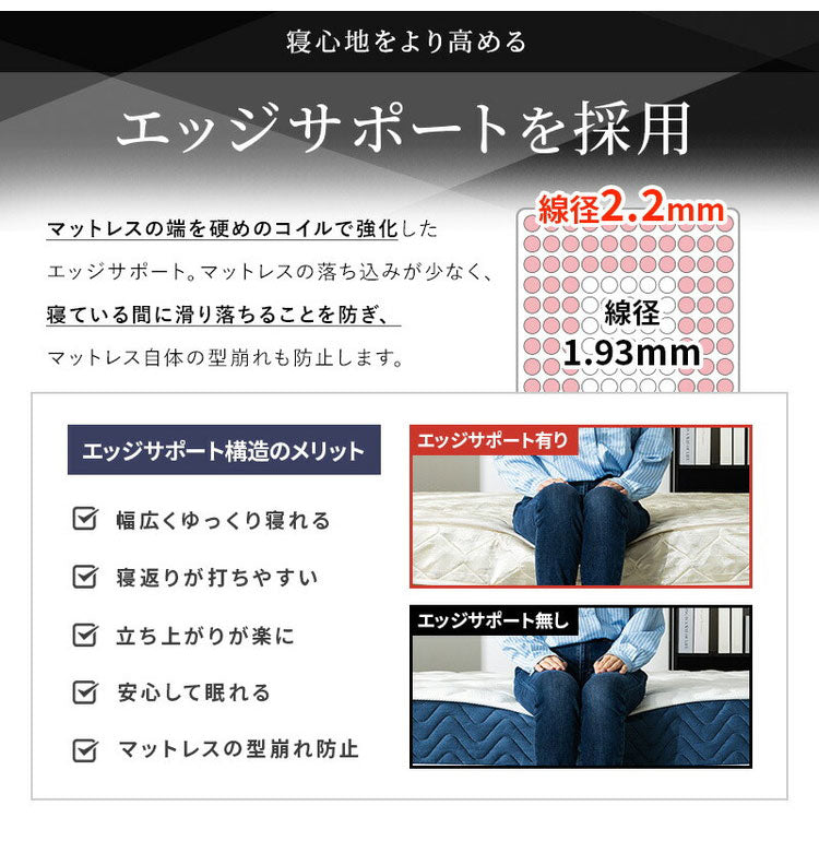 トリプルエッジサポート コイルマットレス 厚み20cm マットレス ポケットコイルマットレス ダブル ニット生地 3Dメッシュ生地 ベッドマットレス ベッドマット 寝具 布団 通気性 新生活