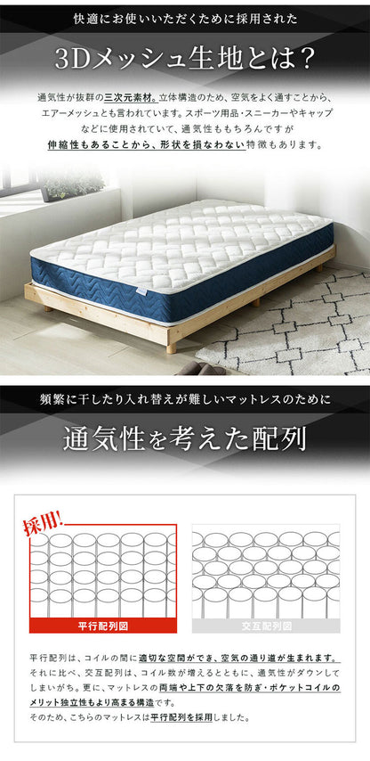トリプルエッジサポート コイルマットレス 厚み20cm マットレス ポケットコイルマットレス セミシングル ニット生地 3Dメッシュ生地 ベッドマットレス ベッドマット 寝具 布団 通気性 新生活