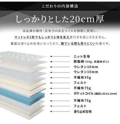 トリプルエッジサポート コイルマットレス 厚み20cm マットレス ポケットコイルマットレス セミシングル ニット生地 3Dメッシュ生地 ベッドマットレス ベッドマット 寝具 布団 通気性 新生活