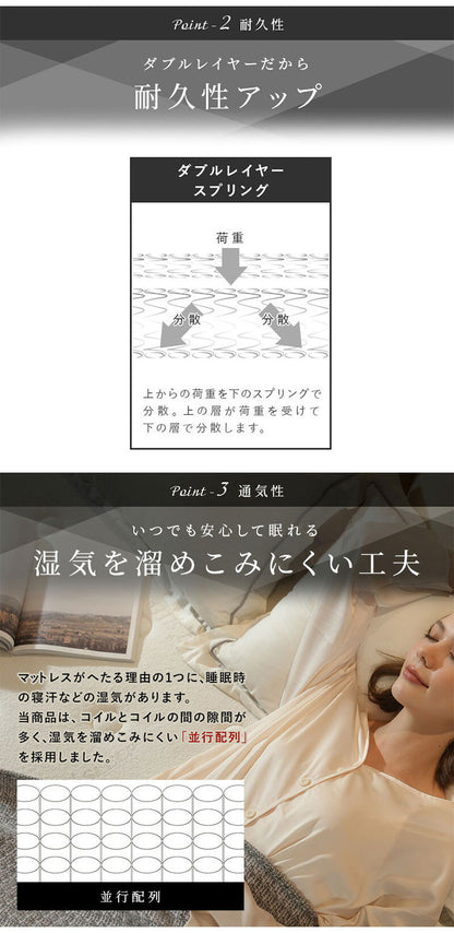 ダブルレイヤー ポケットコイルマットレス 極厚27cm セミダブル 2層構造 高密度コイル 圧縮梱包 3Dメッシュ ベッドマットレス ダブルレイヤー 通気性 ベッドマット 寝具 高密度 コイルマットレス