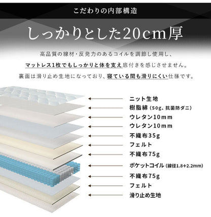 トリプルエッジサポート付き 厚み20cm マットレス ポケットコイルマットレス セミダブル ニット生地ベッドマットレス ベッドマット 寝具 布団 体圧分散 ホワイト ブラック コイルマットレス