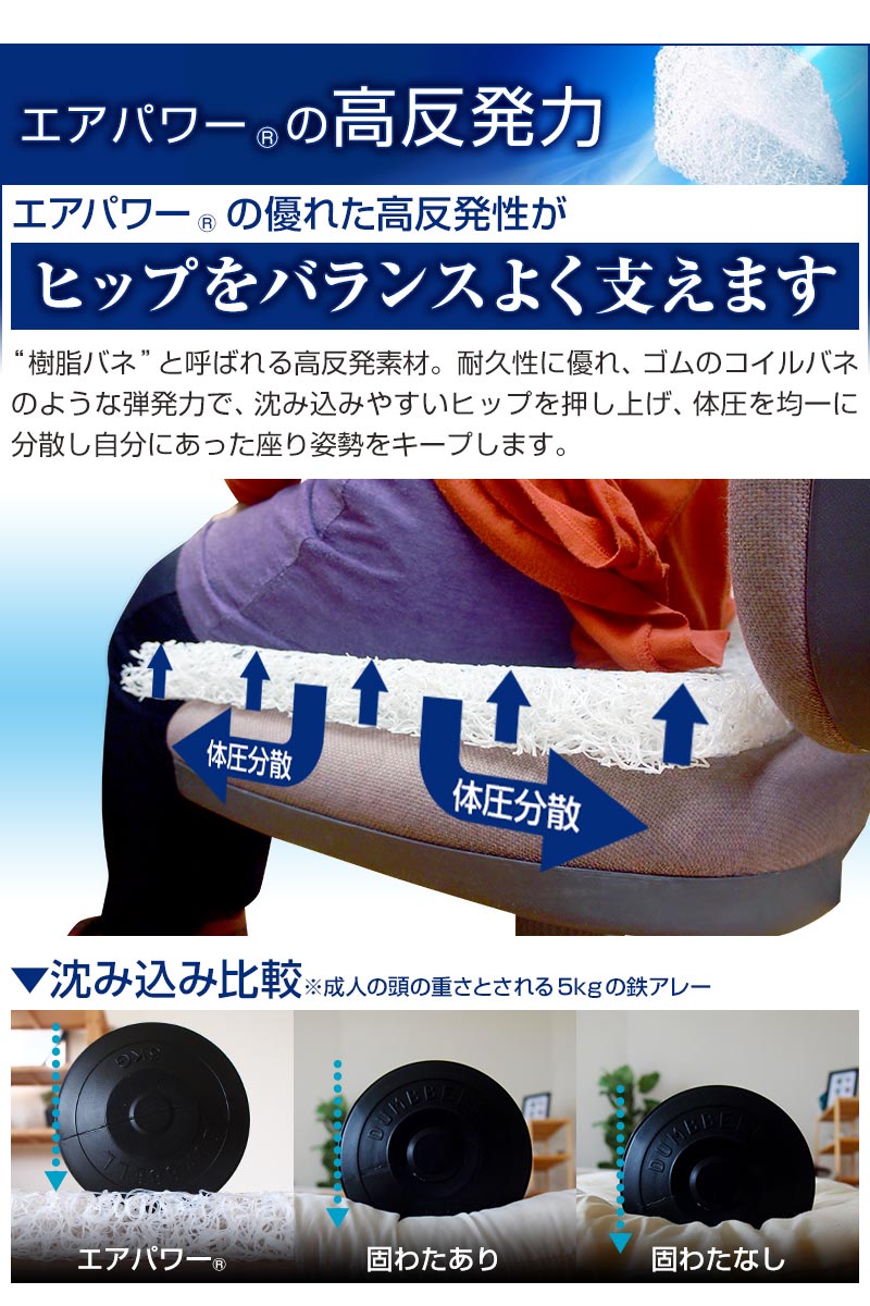 日本製 3次元スプリング構造体 高反発 クッション 座布団 エアパワー