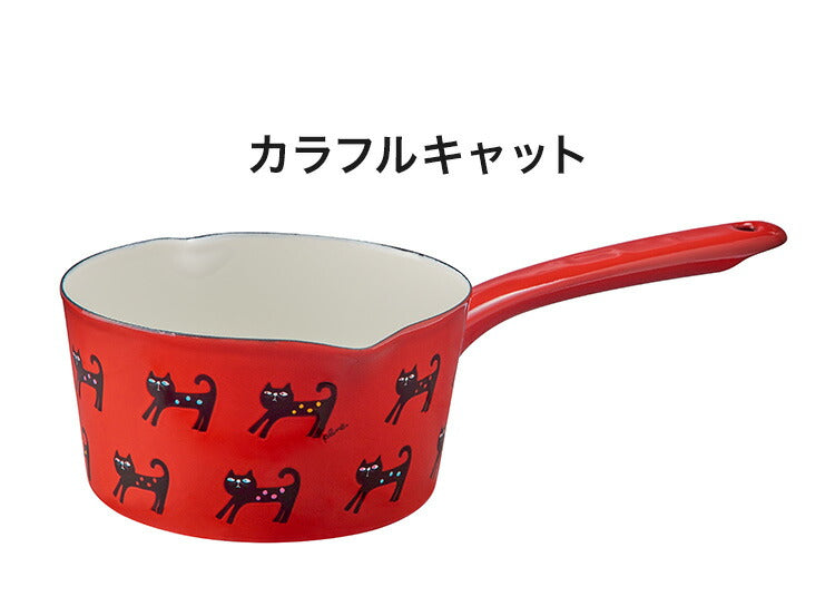 プルーン ホーローミルクパン 15cm RD カラフルキャット 猫 キュート プチホーロー食器 ミミ ココ 日本製(代引不可)