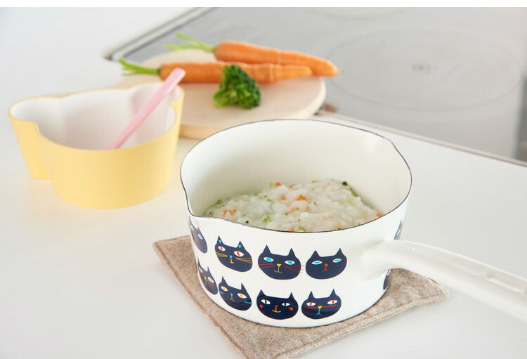 プルーン ホーローミルクパン 15cm RD カラフルキャット 猫 キュート プチホーロー食器 ミミ ココ 日本製(代引不可)