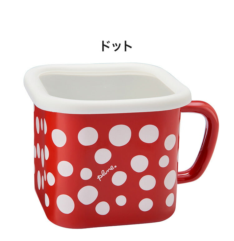 Plune. ホーローマルチスクエアポット RD ドット 猫 キュート プチホーロー食器 ミミ ココ モモ 丸い 日本製(代引不可)